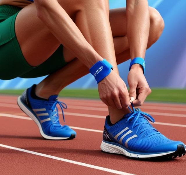 An athlete tying their sports shoes on a track, highlighting the importance of proper footwear for foot and ankle health.